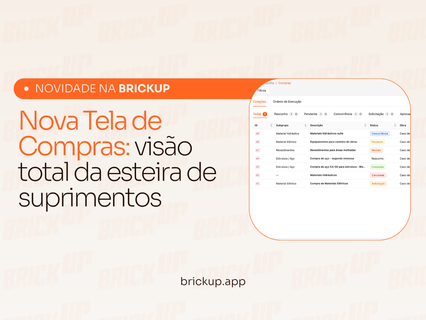 Nova Tela de Compras: visão total da esteira de suprimentos