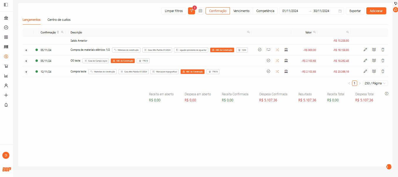Filtrando os lançamentos vinculados à categoria financeira