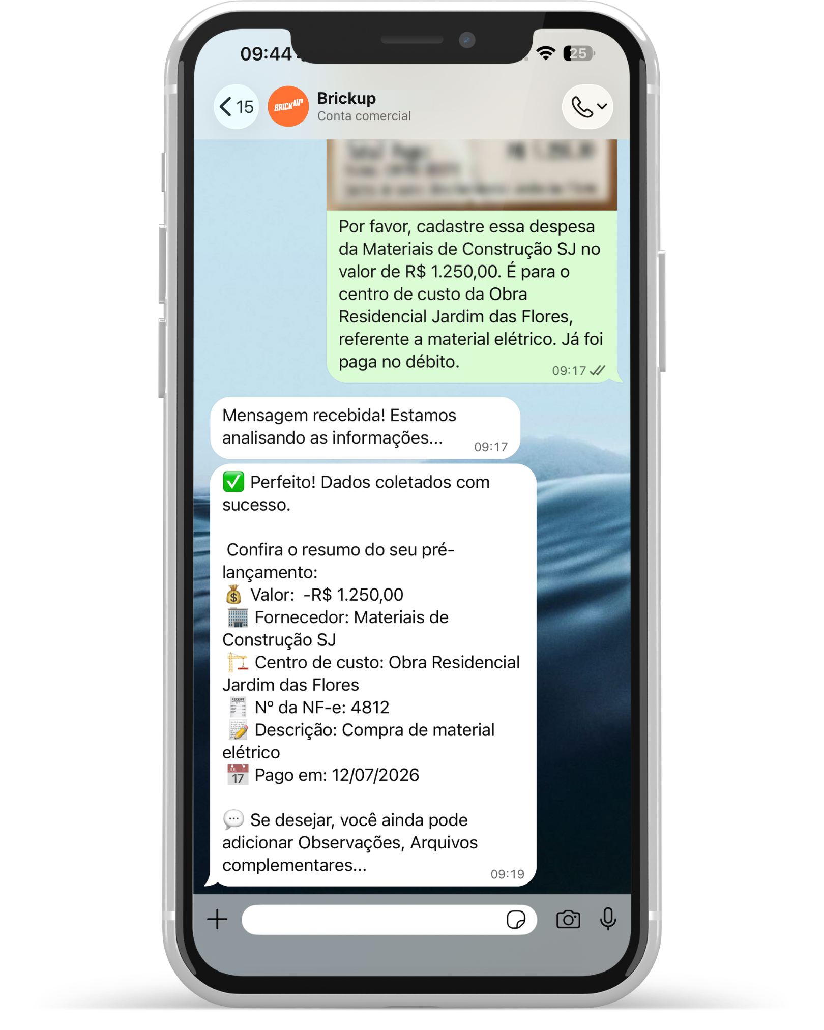 Assessor Financeiro por IA via WhatsApp da Brickup