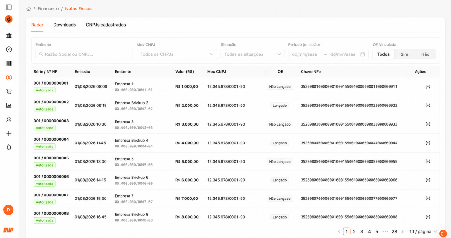 Novidade Brickup - Radar SEFAZ para múltiplos CNPJs