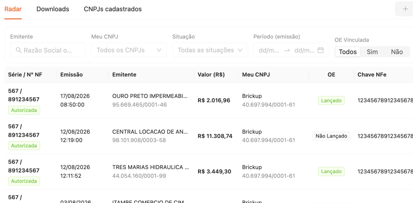 Radar de Notas Fiscais