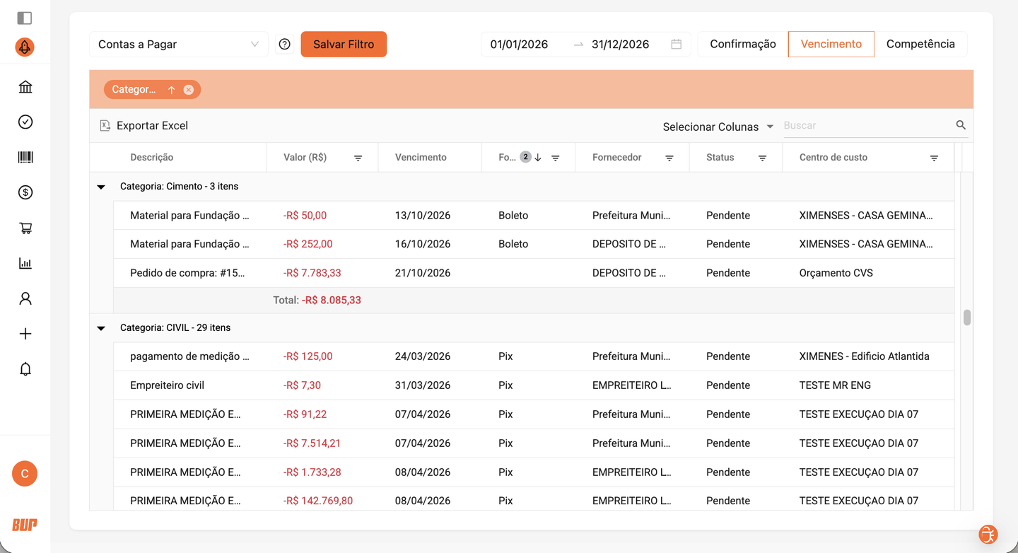 Relatórios personalizados - contas a pagar
